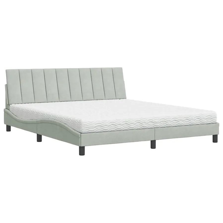 Lit avec matelas Hanko gris clair 180x200 cm velours - 2