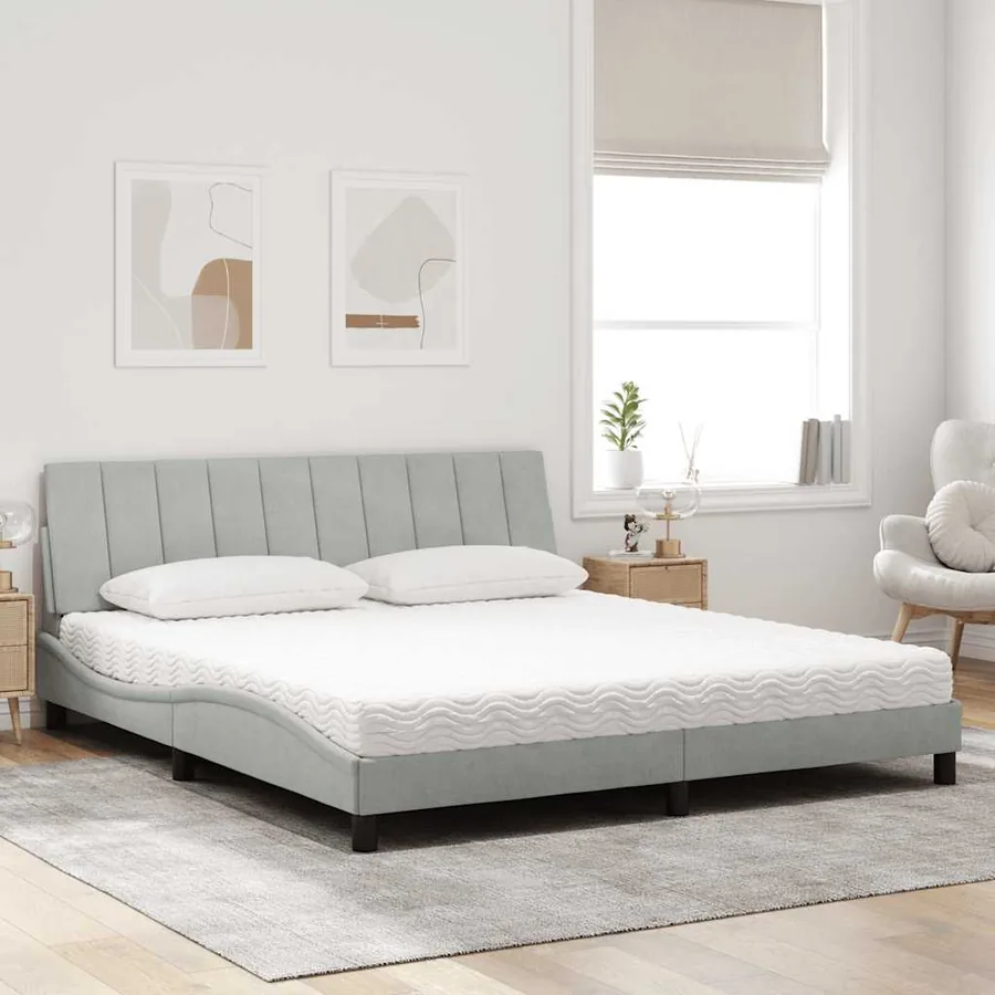 Lit avec matelas Hanko gris clair 180x200 cm velours - 3