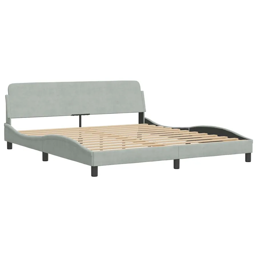 Lit avec matelas Hanko gris clair 180x200 cm velours - 4