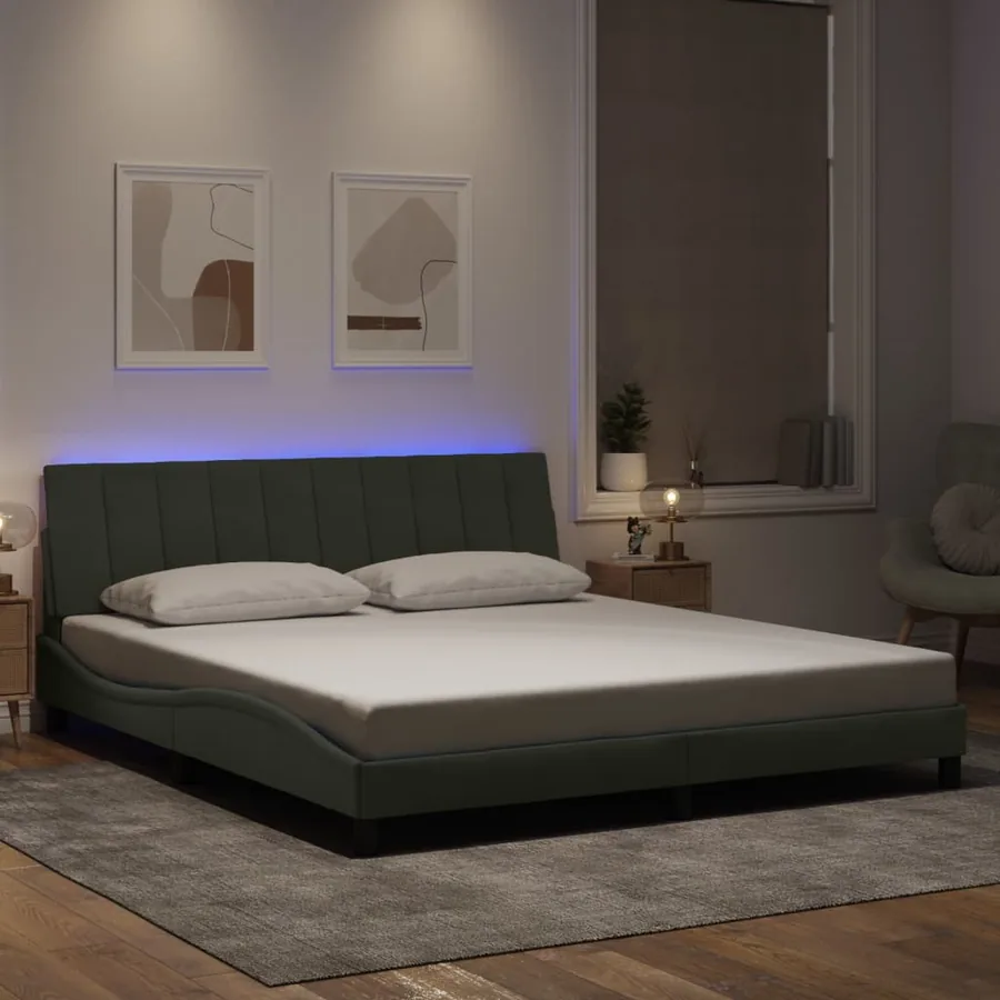 Cadre de lit avec LED sans matelas Hanko gris clair 180x200cm velours