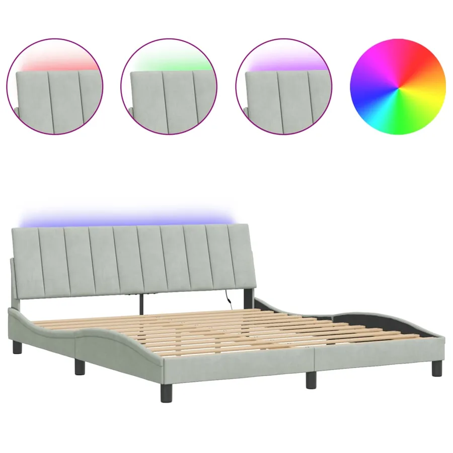 Cadre de lit avec LED sans matelas Hanko gris clair 180x200cm velours - 2