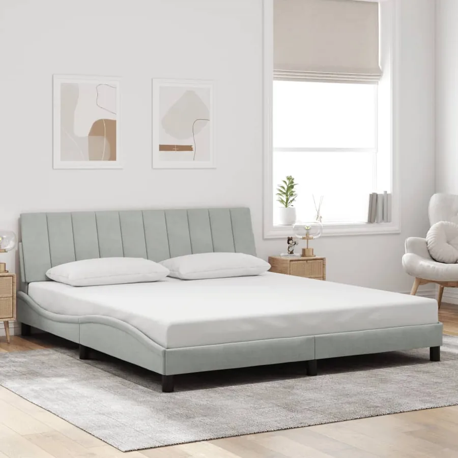 Cadre de lit avec LED sans matelas Hanko gris clair 180x200cm velours - 4
