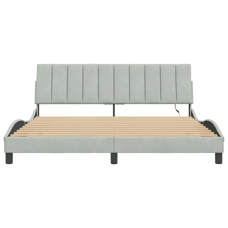 Cadre de lit avec LED sans matelas Hanko gris clair 180x200cm velours - 6