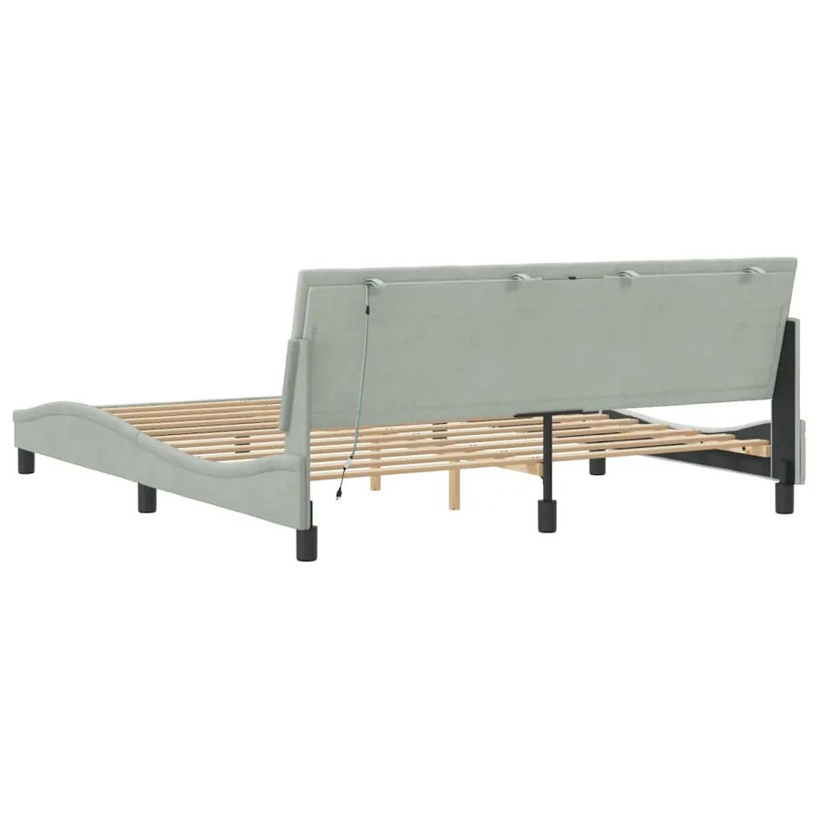 Cadre de lit avec LED sans matelas Hanko gris clair 180x200cm velours - 8