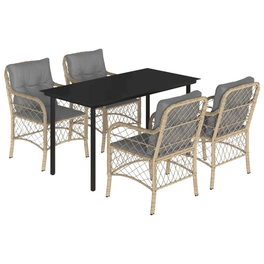 Ensemble à manger de jardin coussins 5 pcs mélange beige rotin - 2
