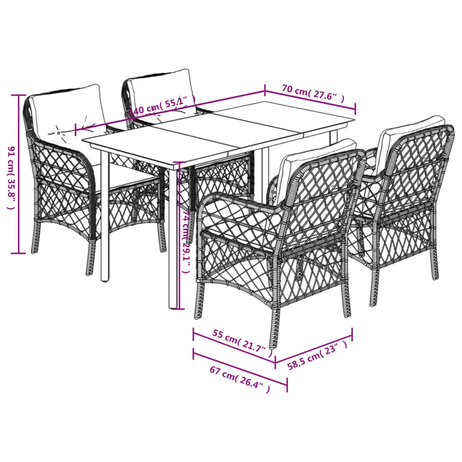 Ensemble à manger de jardin coussins 5 pcs mélange beige rotin - 7