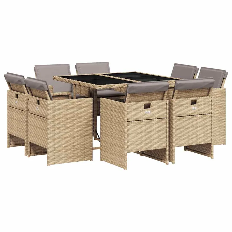 Ensemble à manger de jardin et coussins 9 pcs mélange beige - 2