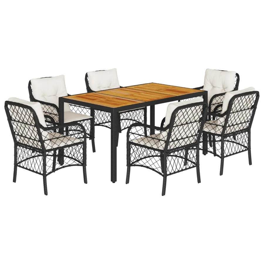 Ensemble à manger de jardin coussins 7pcs Noir Résine tressée - 2