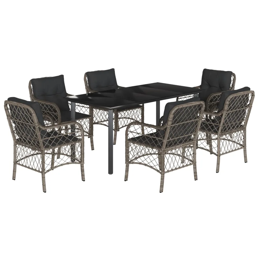 Ensemble à manger de jardin et coussins 7 pcs gris rotin - 2
