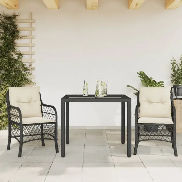 Ensemble de bistro 3 pcs avec coussins noir résine tressée