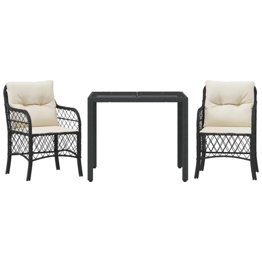 Ensemble de bistro 3 pcs avec coussins noir résine tressée - 2