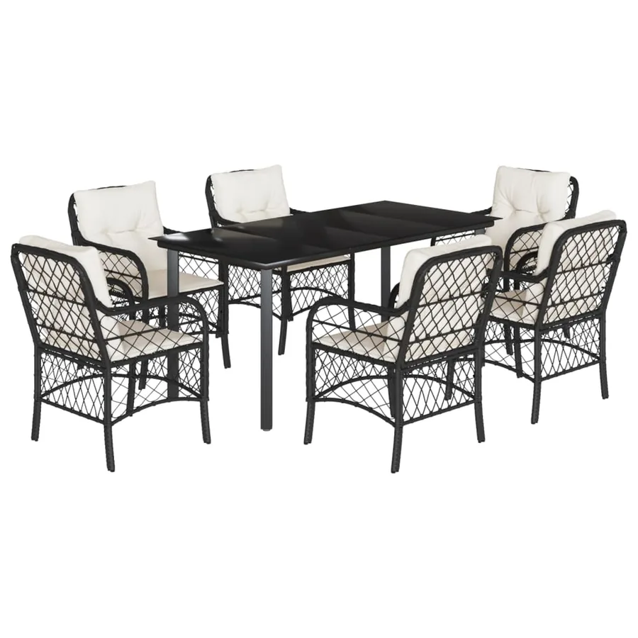 Ensemble à manger de jardin coussins 7pcs Noir Résine tressée - 2