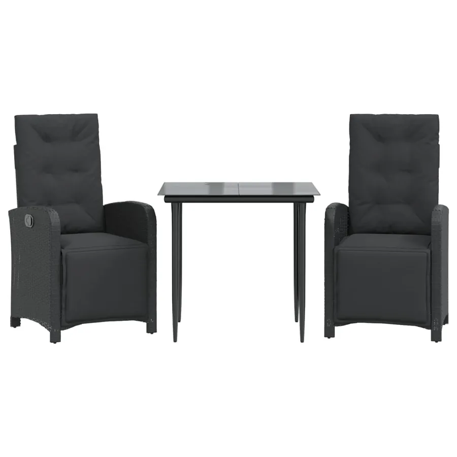 Ensemble de bistro 3 pcs avec coussins noir résine tressée - 2