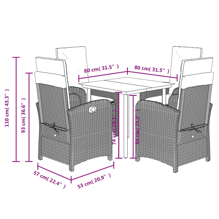 Ensemble à manger de jardin coussins 5pcs Noir Résine tressée - 12
