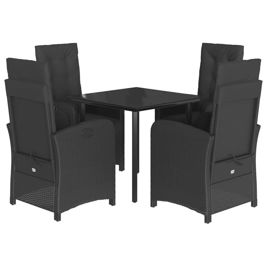 Ensemble à manger de jardin coussins 5pcs Noir Résine tressée - 2