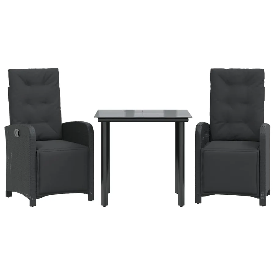 Ensemble de bistro 3 pcs avec coussins noir résine tressée - 2