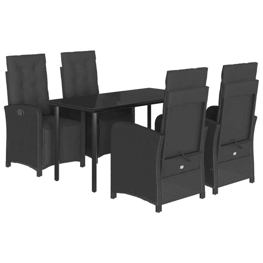 Ensemble à manger de jardin coussins 5pcs Noir Résine tressée - 2