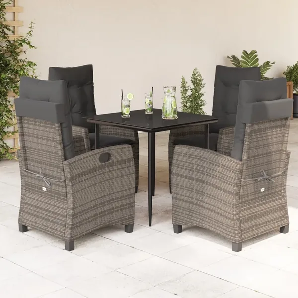 Ensemble à manger de jardin 5 pcs coussins gris résine tressée