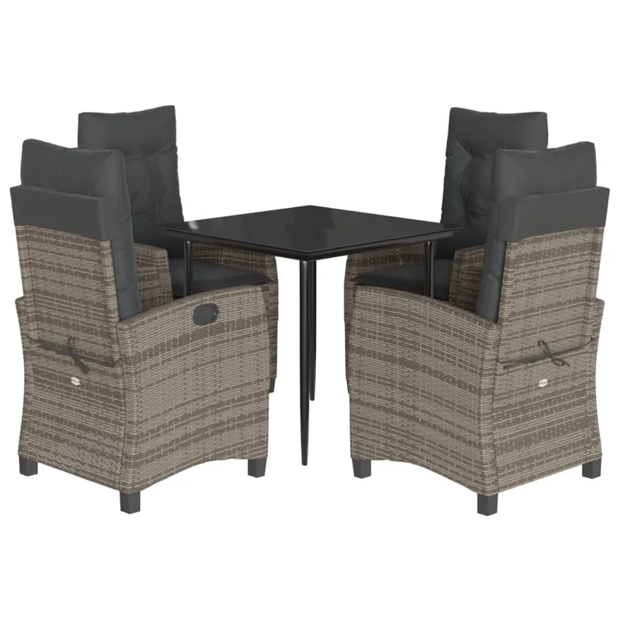 Ensemble à manger de jardin 5 pcs coussins gris résine tressée - 2