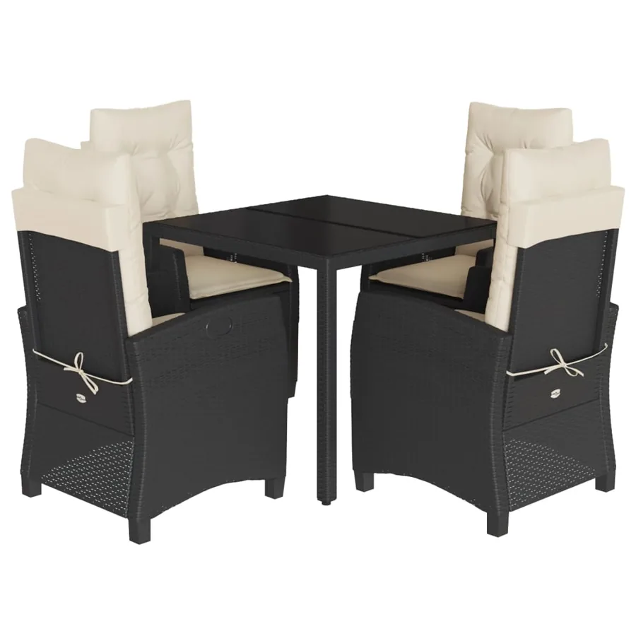 Ensemble à manger de jardin coussins 5pcs Noir Résine tressée - 2