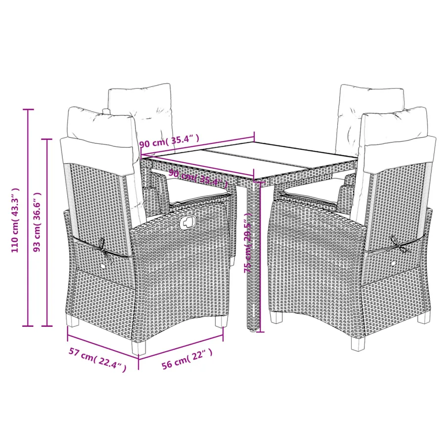 Ensemble à manger de jardin coussins 5pcs Noir Résine tressée - 9