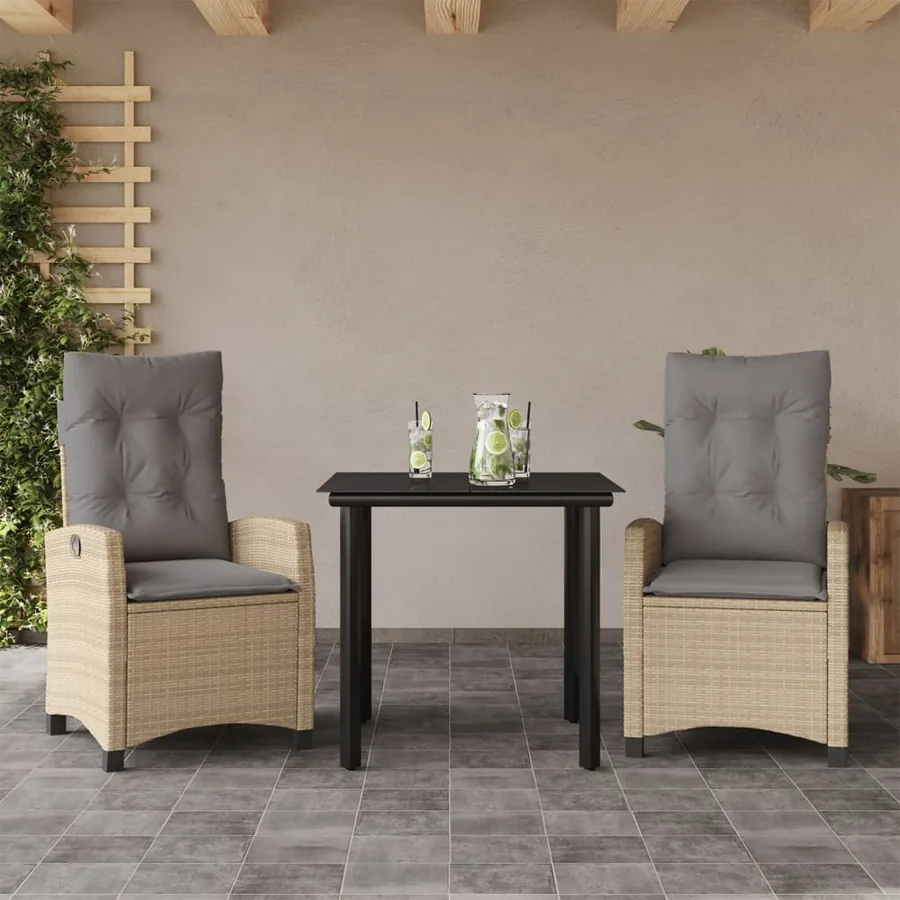 Ensemble à manger de jardin et coussins 3 pcs mélange beige