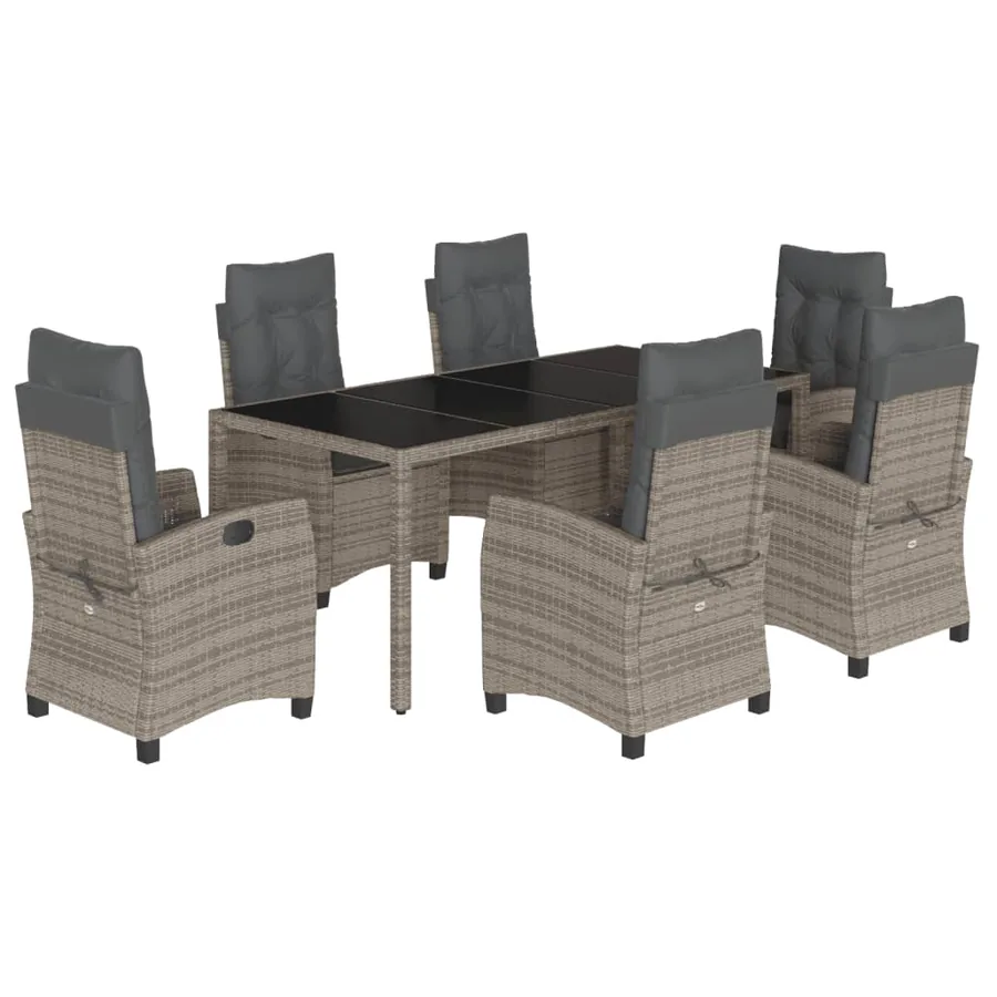Ensemble à manger de jardin et coussins 7 pcs gris rotin - 2