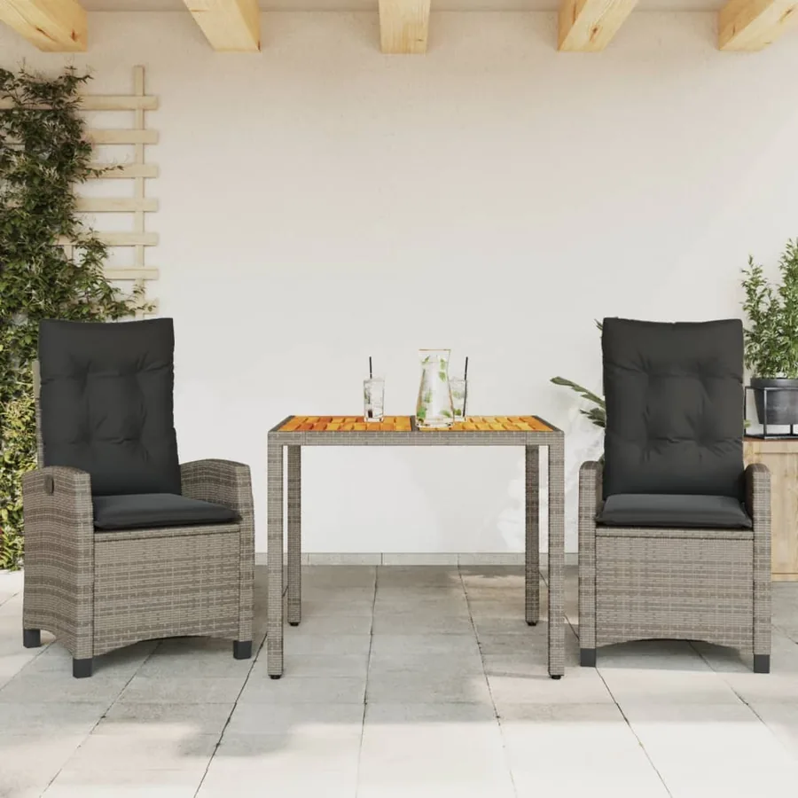 Ensemble à manger de jardin 3 pcs coussins gris résine tressée