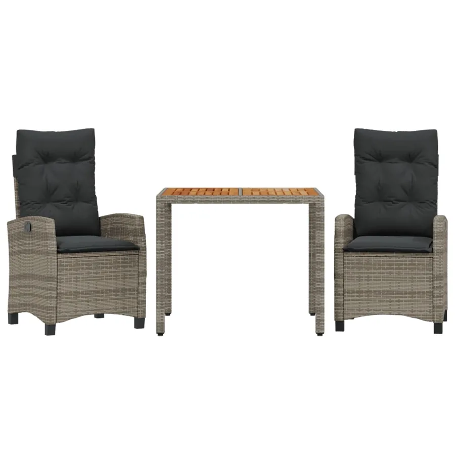 Ensemble à manger de jardin 3 pcs coussins gris résine tressée - 2