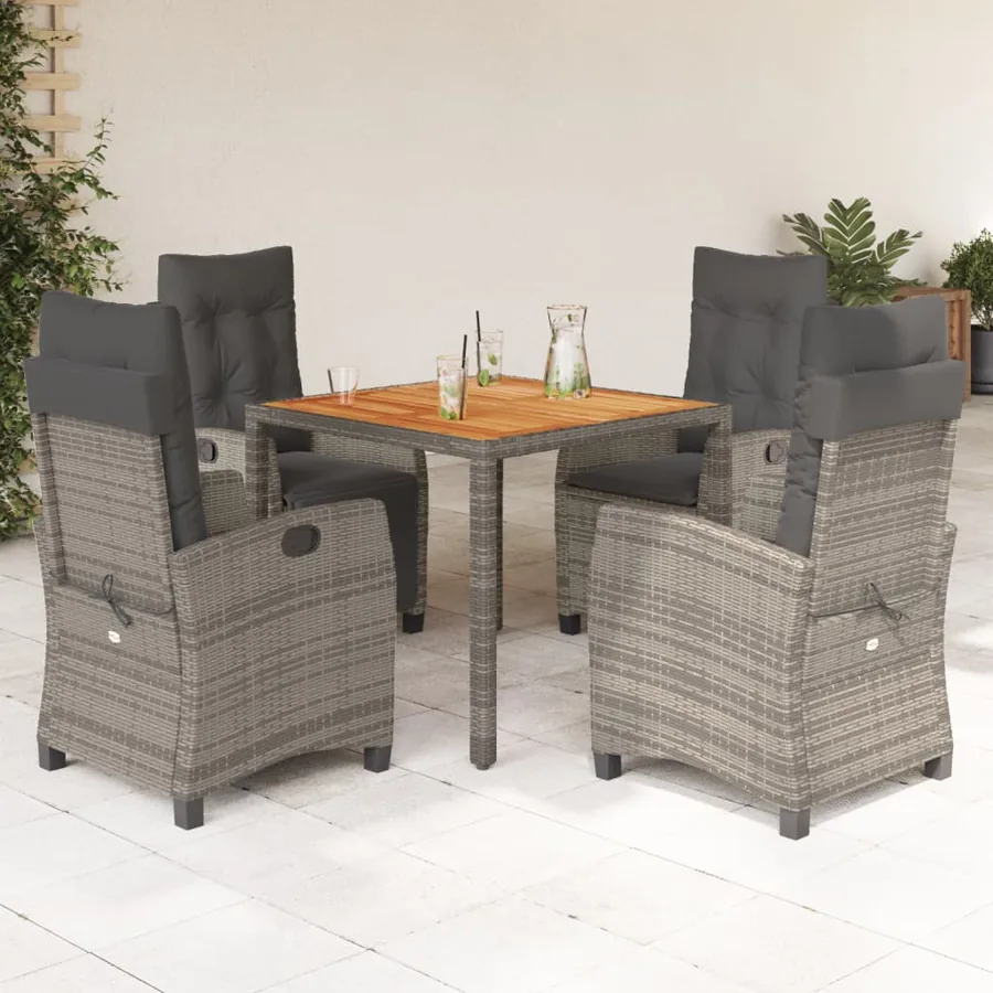 Ensemble à manger de jardin 5 pcs coussins gris résine tressée