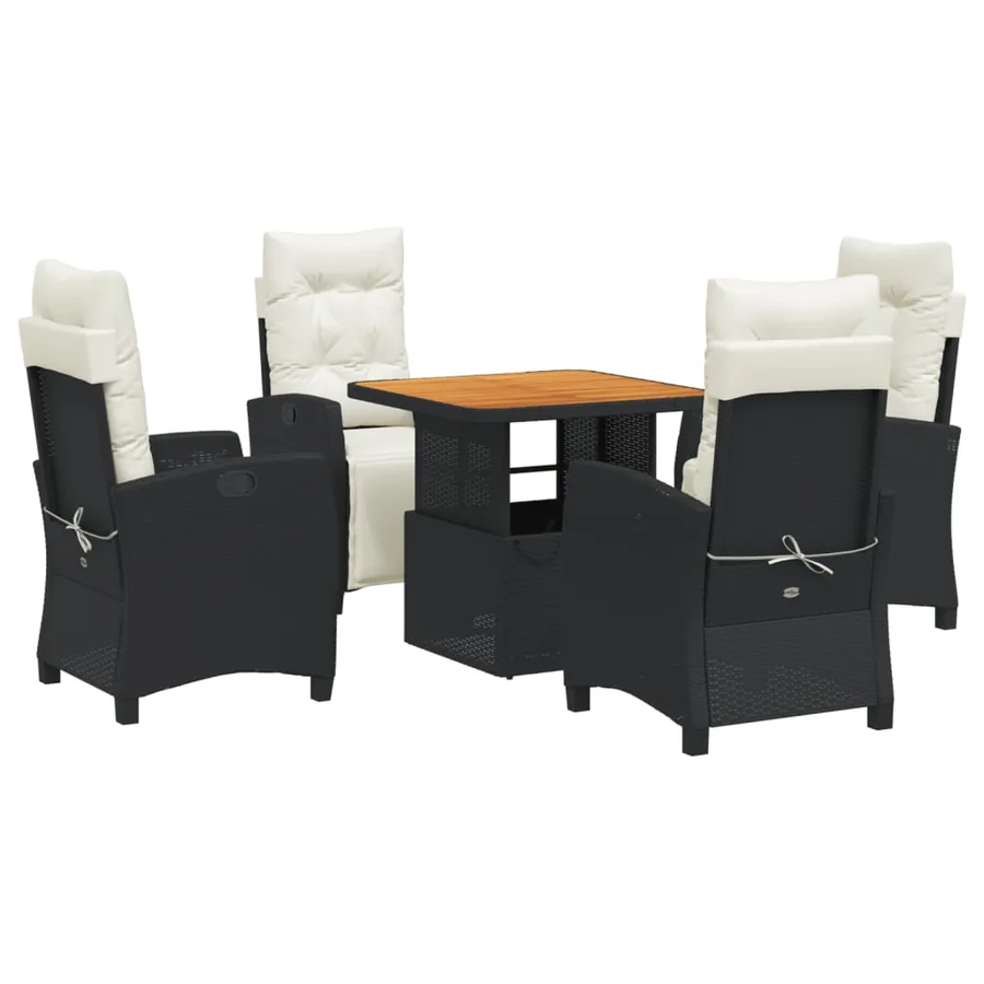 Ensemble à manger de jardin coussins 5pcs Noir Résine tressée - 2