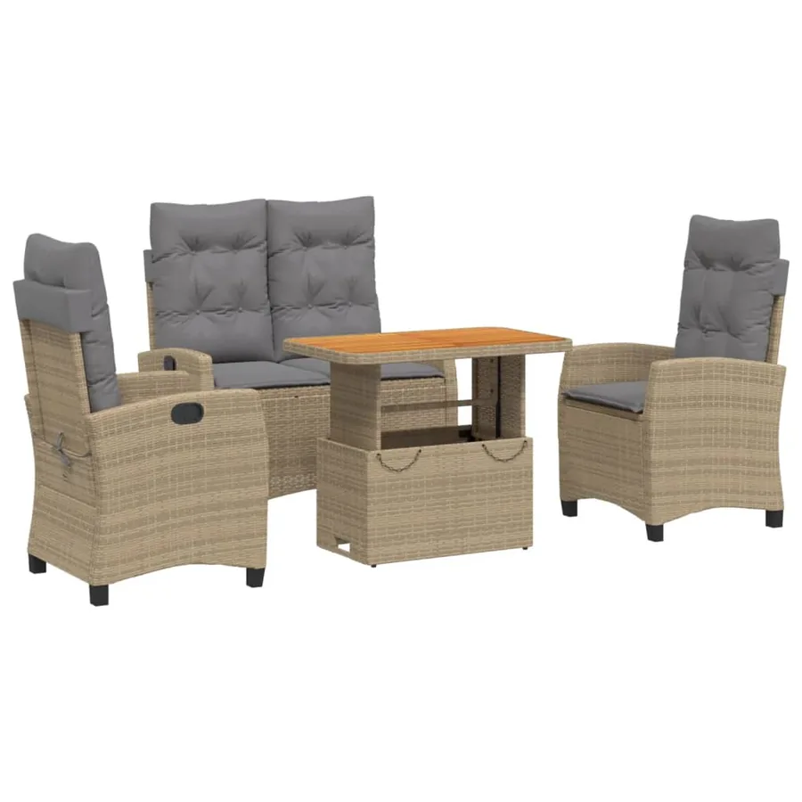 Ensemble à manger de jardin coussins 4 pcs beige résine tressée - 2