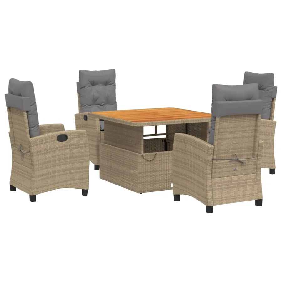 Ensemble à manger de jardin avec coussins 5pcs Beige poly rotin - 2