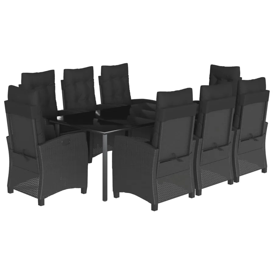 Ensemble à manger de jardin 9pcs coussins noir résine tressée - 2