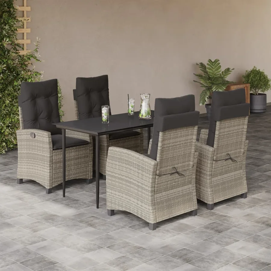 Ensemble à manger de jardin et coussins 5 pcs gris clair rotin