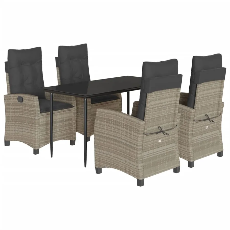 Ensemble à manger de jardin et coussins 5 pcs gris clair rotin - 2