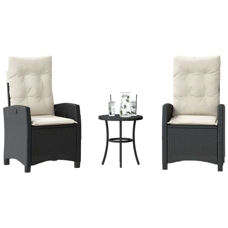 Ensemble de bistro 3 pcs avec coussins noir résine tressée