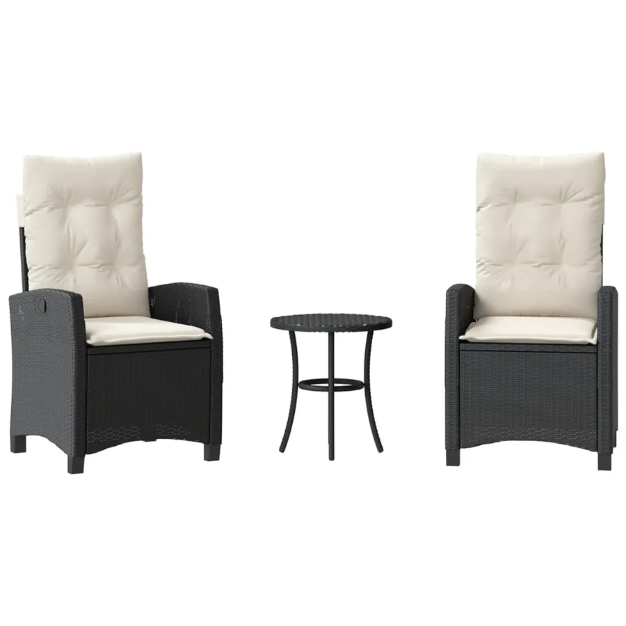 Ensemble de bistro 3 pcs avec coussins noir résine tressée - 2
