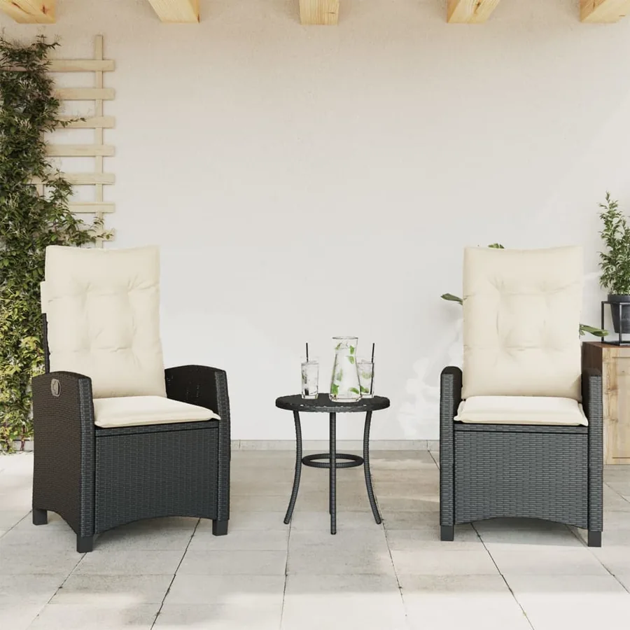 Ensemble de bistro 3 pcs avec coussins noir résine tressée - 3