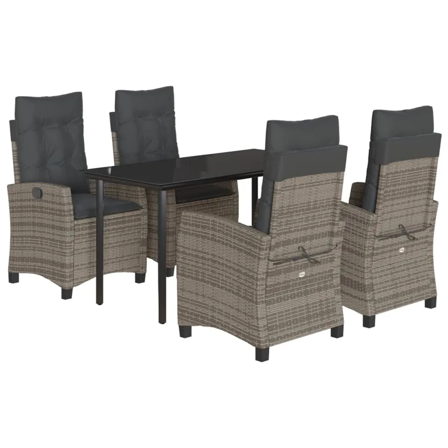 Ensemble à manger de jardin 5 pcs coussins gris résine tressée - 2