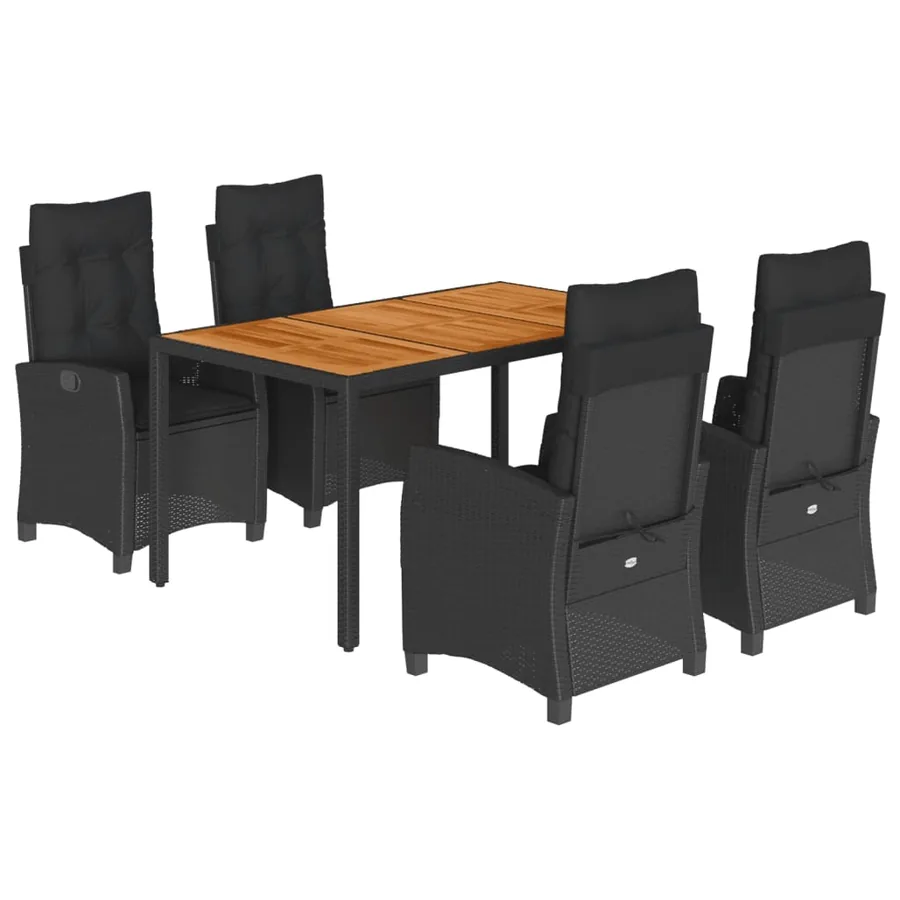 Ensemble à manger de jardin coussins 5pcs Noir Résine tressée - 2