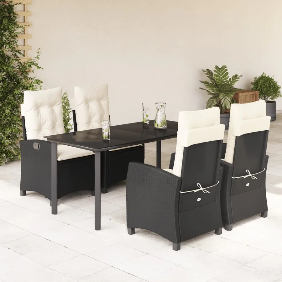 Ensemble à manger de jardin coussins 5pcs Noir Résine tressée