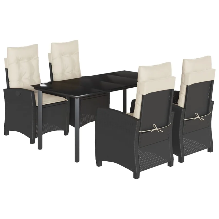 Ensemble à manger de jardin coussins 5pcs Noir Résine tressée - 2