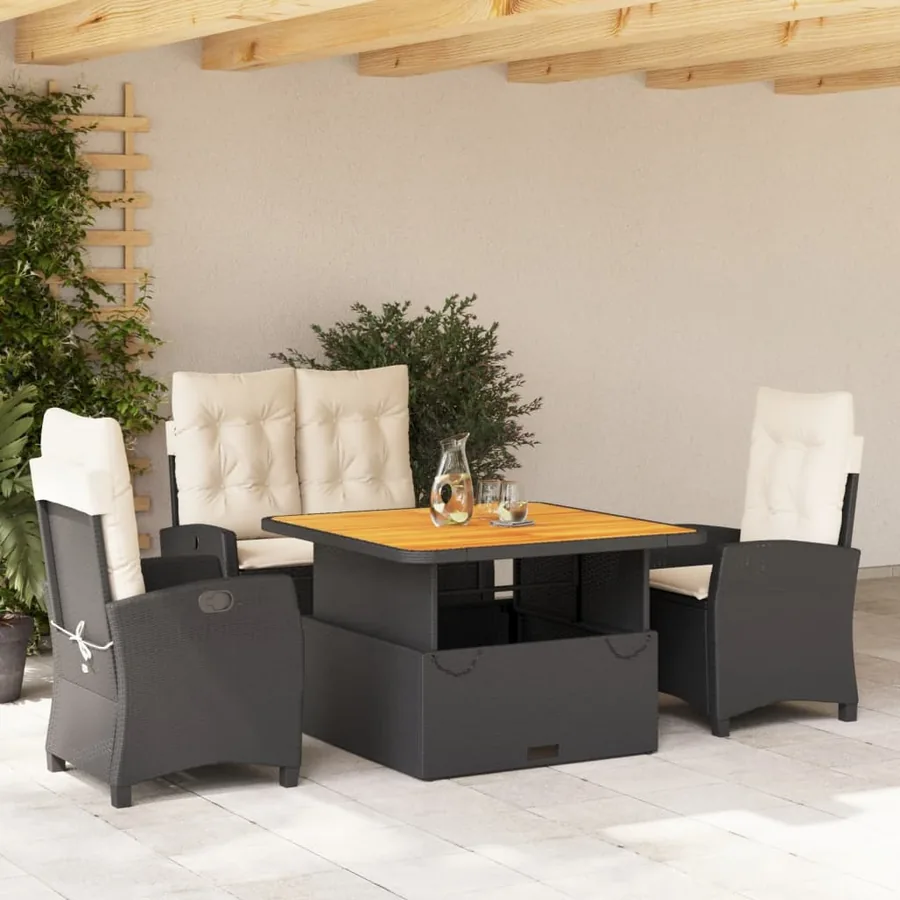 Ensemble à manger de jardin 4 pcs avec coussins noir