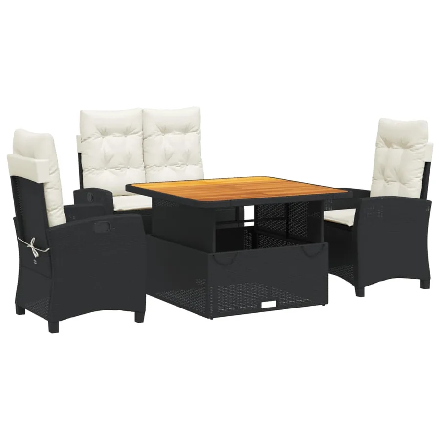 Ensemble à manger de jardin 4 pcs avec coussins noir - 2