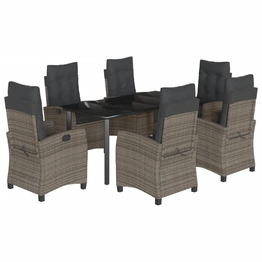 Ensemble à manger de jardin et coussins 7 pcs gris rotin - 2