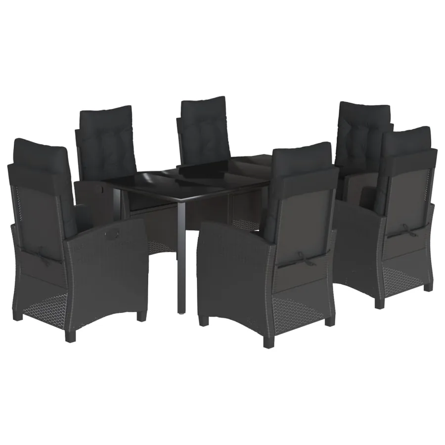 Ensemble à manger de jardin coussins 7pcs Noir Résine tressée - 2