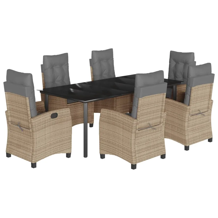 Ensemble à manger de jardin coussins 7 pcs mélange beige rotin - 2