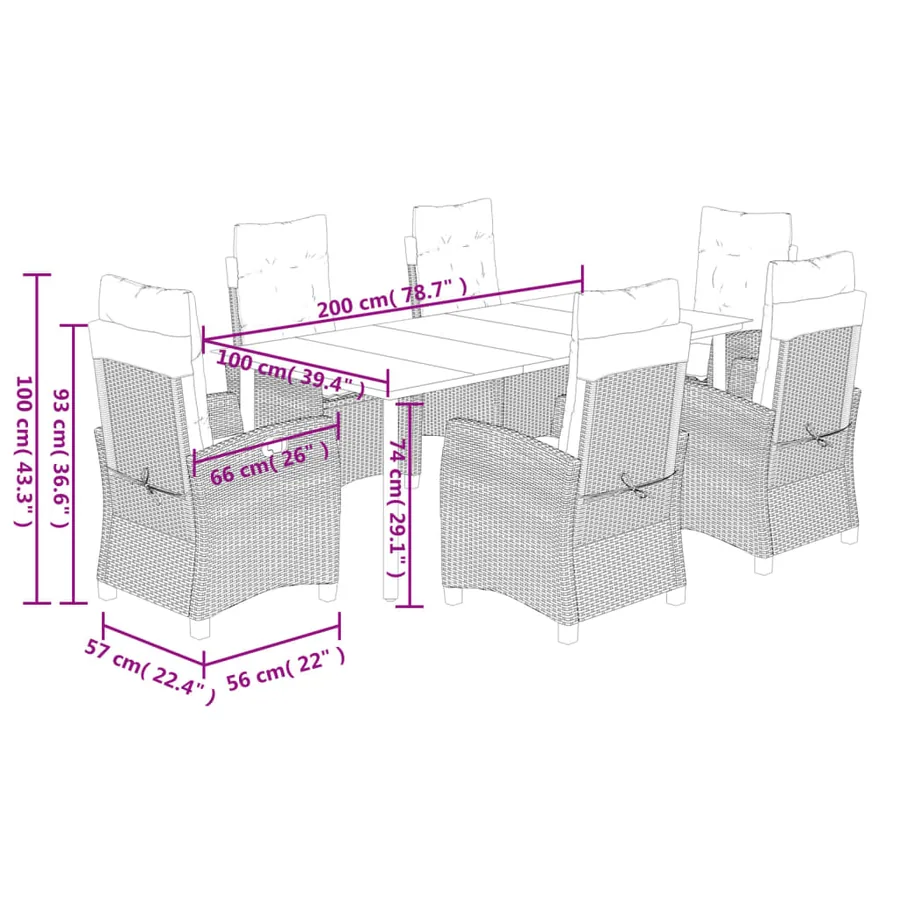Ensemble à manger de jardin coussins 7 pcs mélange beige rotin - 9
