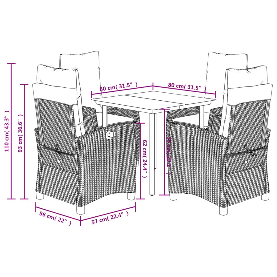 Ensemble à manger de jardin 5 pcs et coussins marron poly rotin - 12